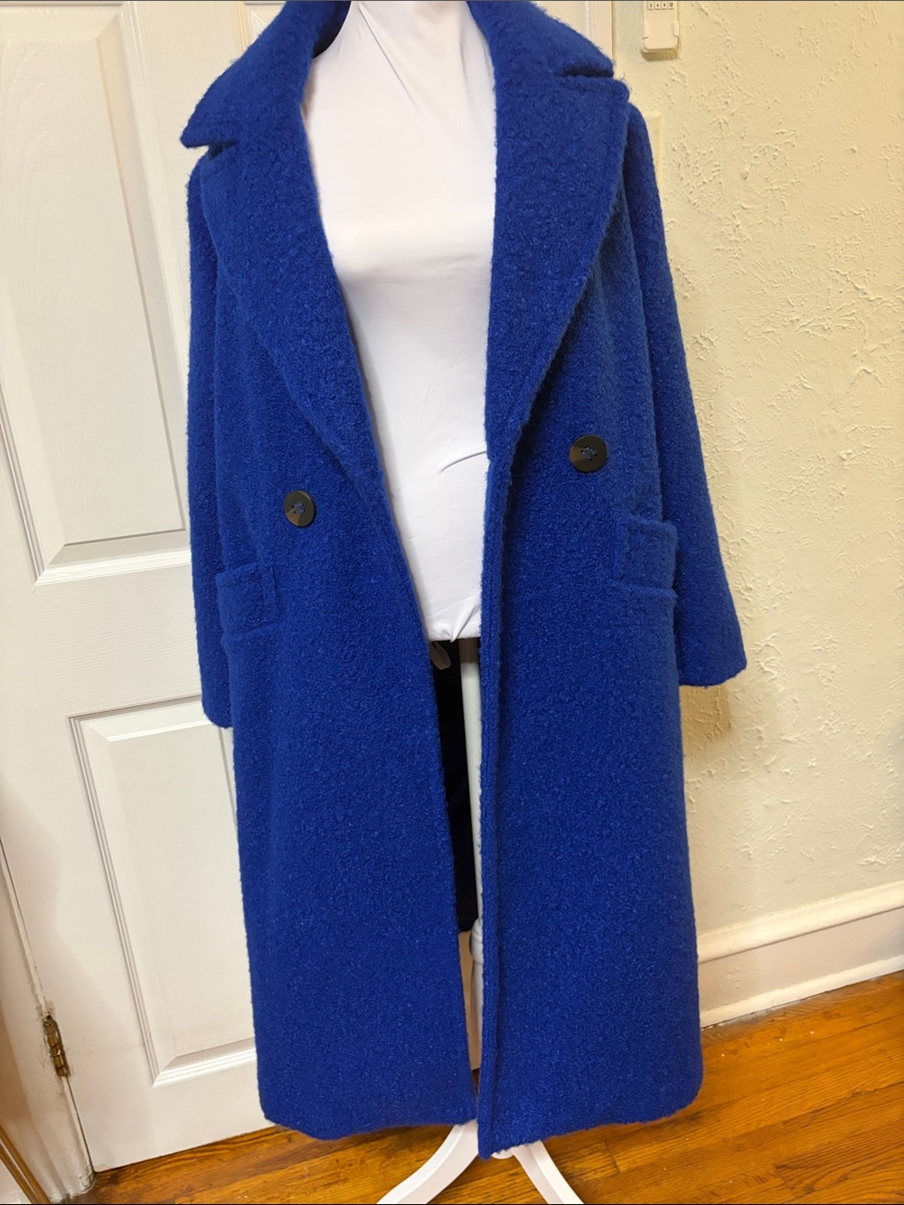 BCBGeneration Royal Blue Long Bouclé Coat - Picture 2 of 13